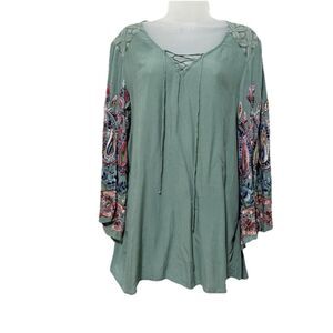 Figueroa Flower Womens L Paisley Embroidered Sleeves Blouse Boho Hippie